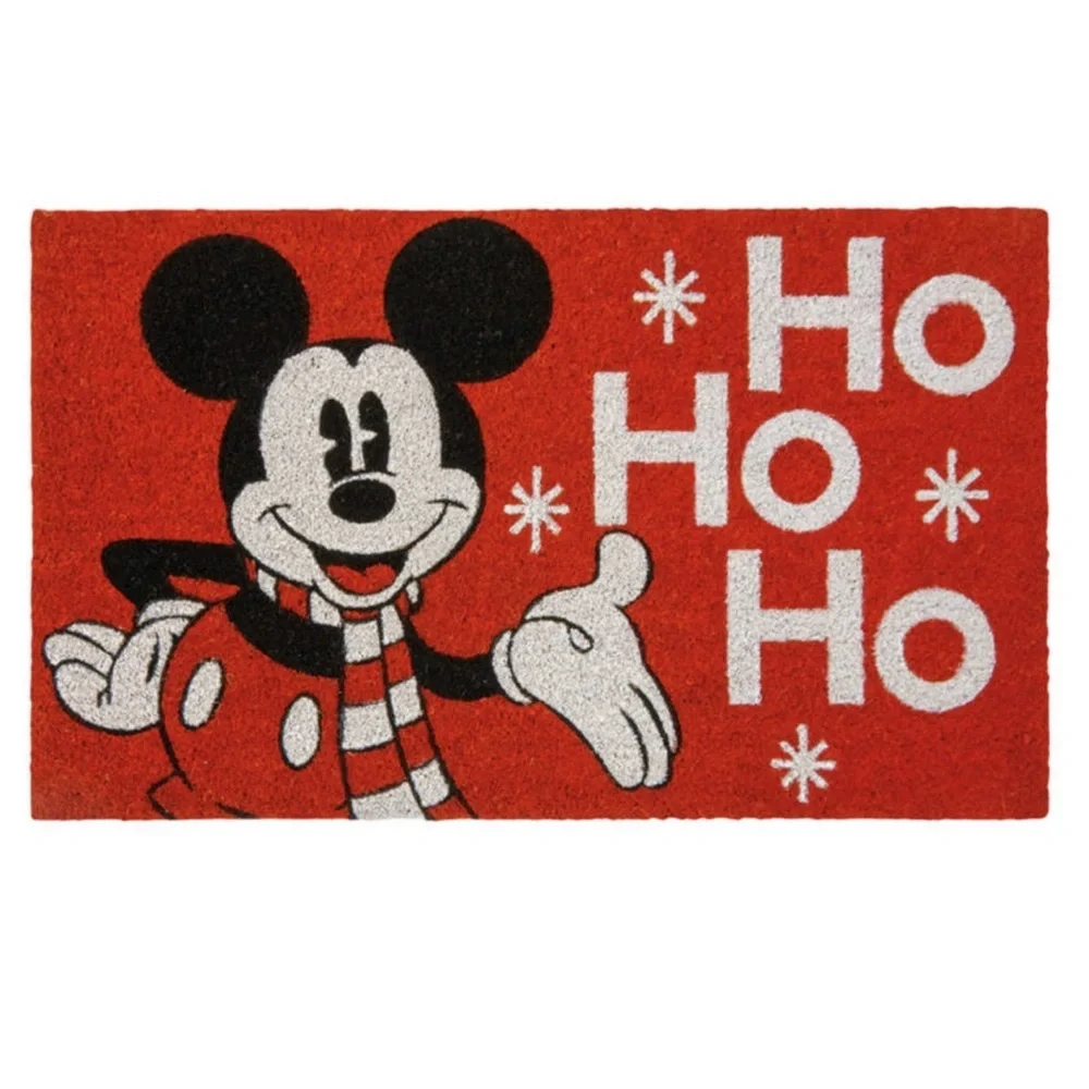 Disney Mickey Mouse Christmas Holidays Snow Flakes Red Coir Outdoor Mat 18”X30”